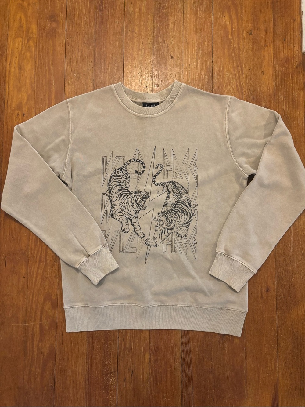 Zutter wild and free Taupe Tiger Graphic Crewneck Sweatshirt